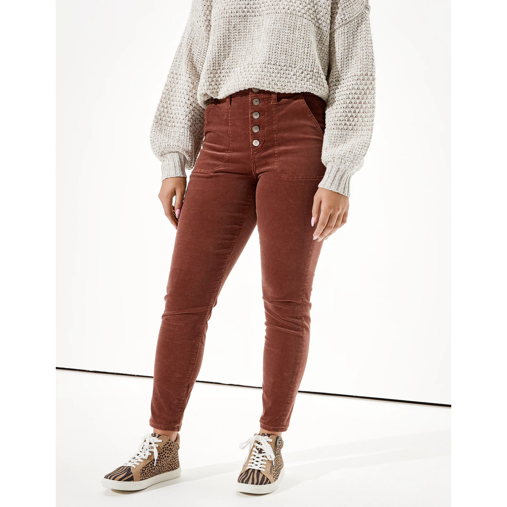 American Eagle Curvy Hi Rise Jeggings Rust Brown Corduroy Skinny Pants Womens 6